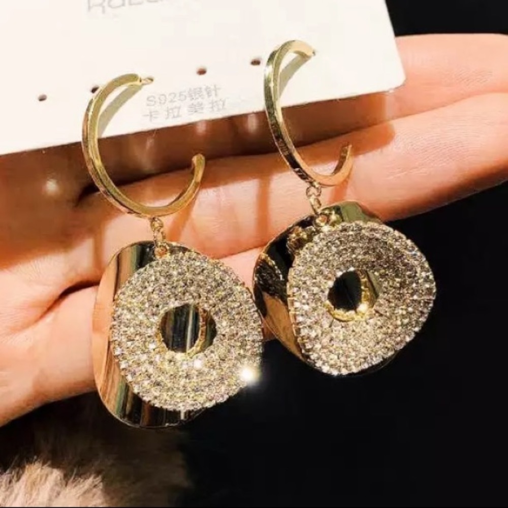 Gold Tone Rhinestone Circle Earrings